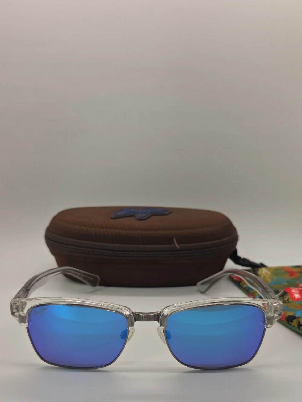 Maui Jim Kawika MJ B257 05CR Clear Frame Blue Mirrored Lens Sunglasses